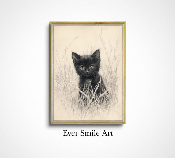 Cute Black Cat Drawing Wall Art Pink Nursery Decor Baby Room Art Gift For Kids And Cat Lovers Beautiful Prints