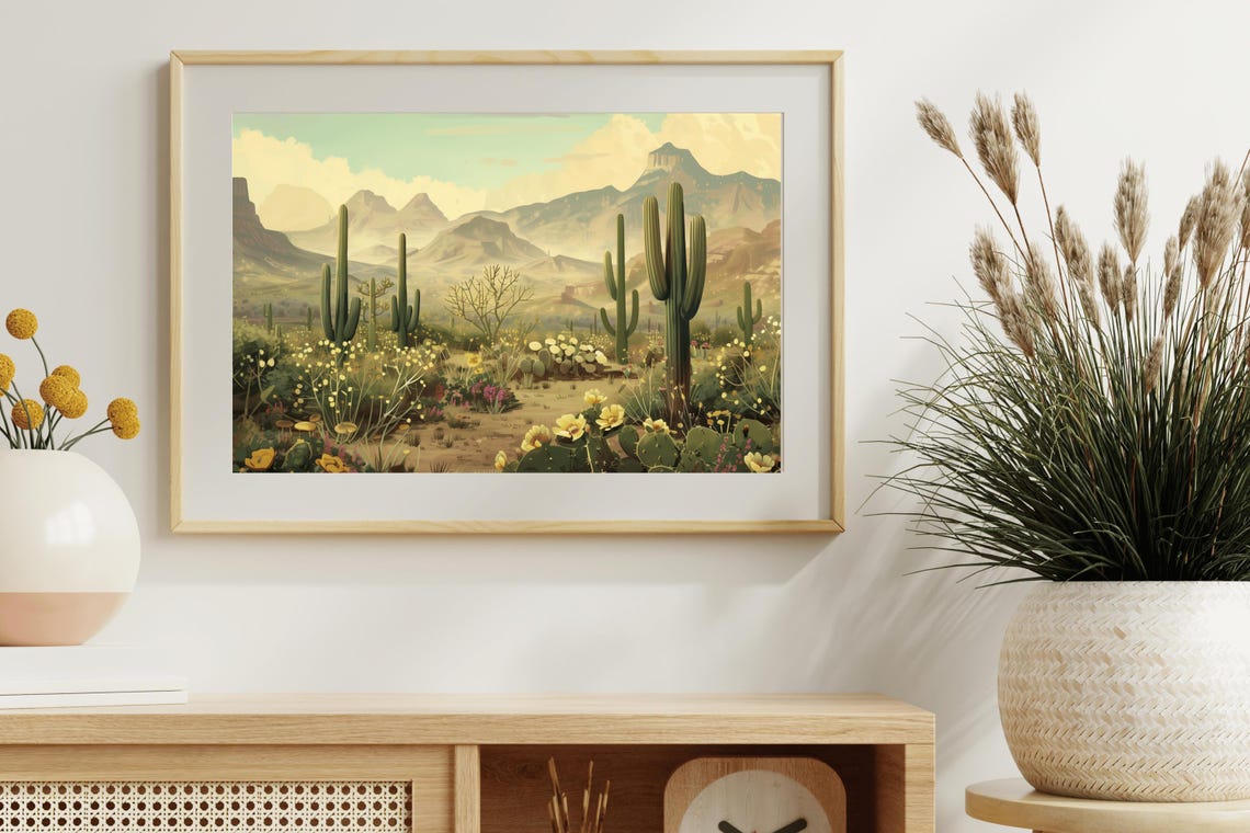 Vintage Saguaro Cactus Desert Mountains Sepia Southwest Poster Print - Image 3