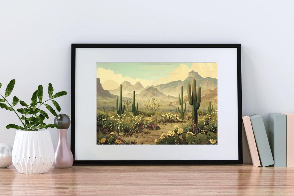 Vintage Saguaro Cactus Desert Mountains Sepia Southwest Poster Print - Image 2