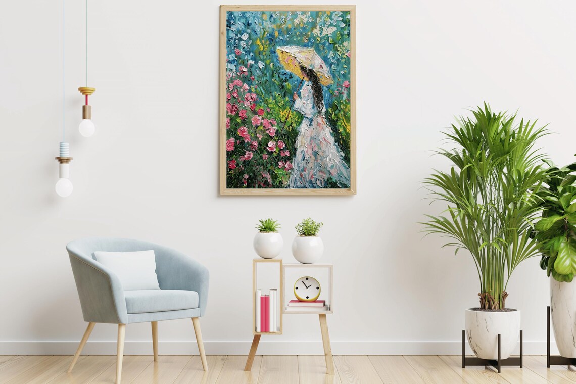 Vintage Oil Painting Woman With Parasol In Flower Garden Wall Art Large Bedroom Decor Home And Nursery Gift Wall Art Gift - Image 5