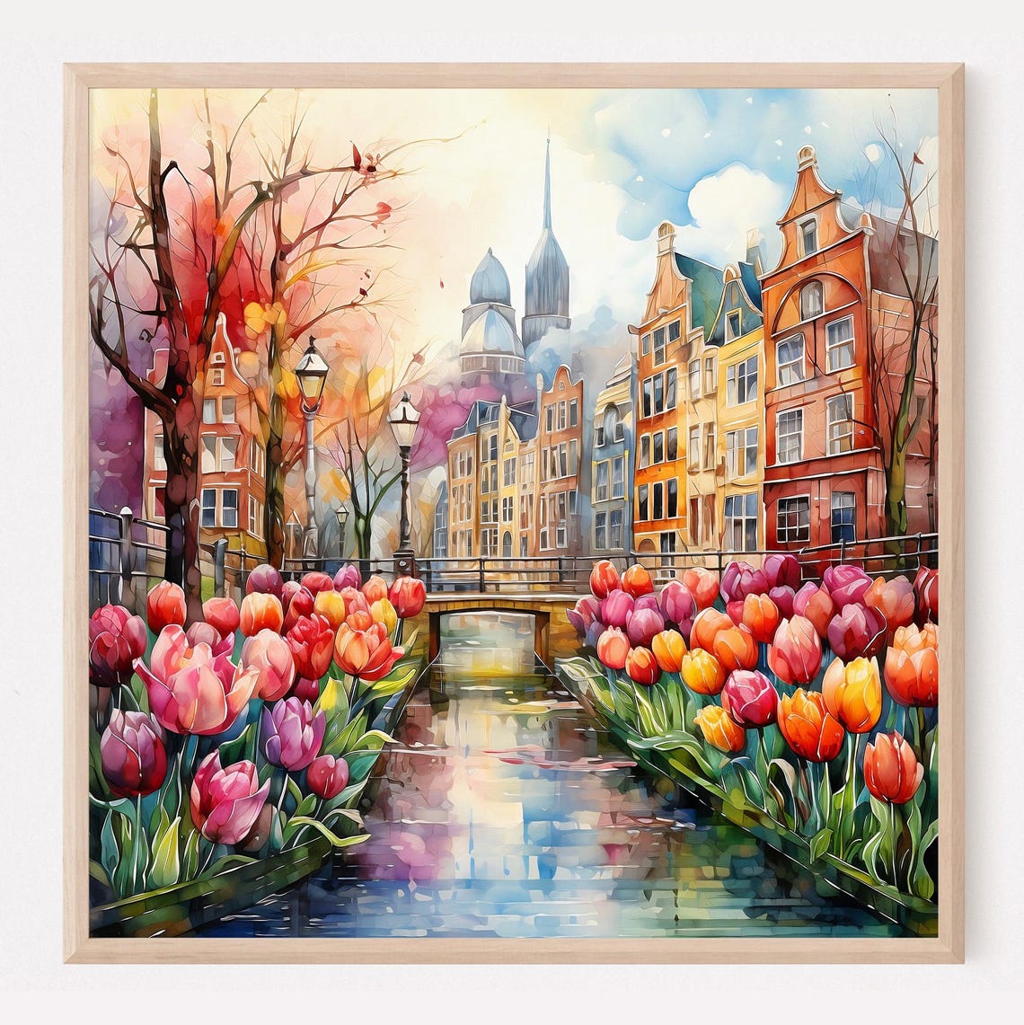 Amsterdam Tulip Canal With Historic Gabled Houses Watercolor Poster