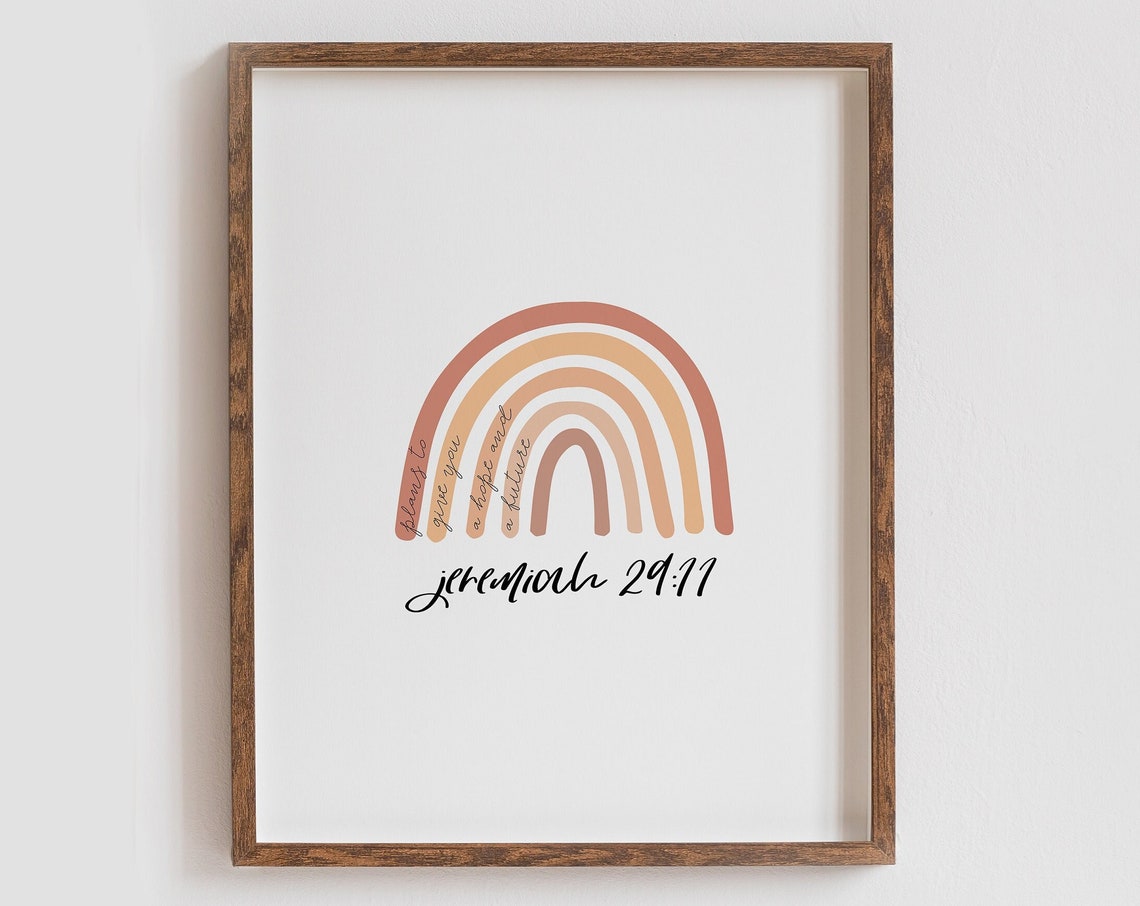 Jeremiah 2911 For I Know The Plans I Have For You Boho Nursery Wall Print Boho Rainbow Minimalist Bible Verse Wall Art Print - Image 2