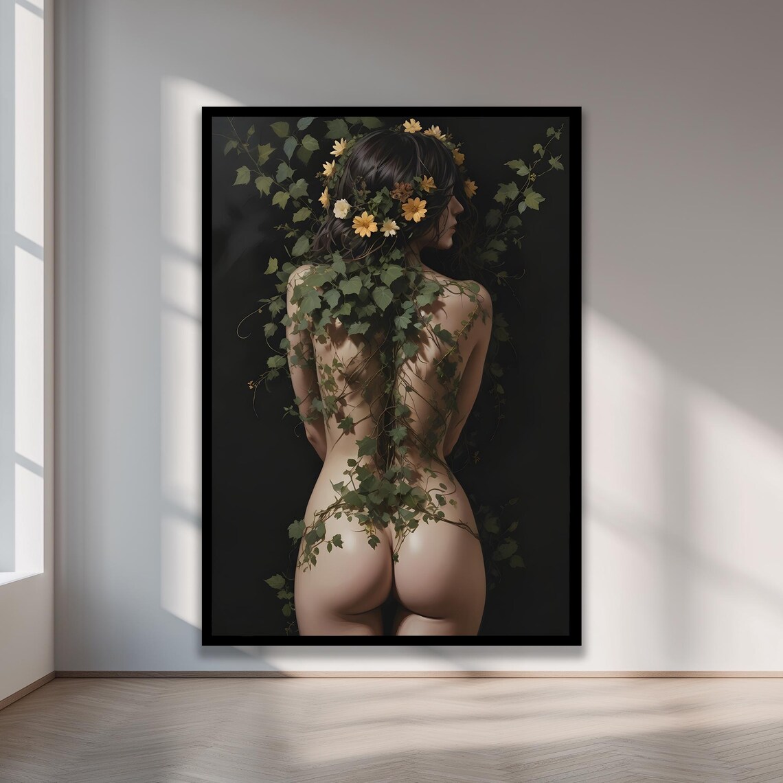 Botanical Nude Wall Art Ivycovered Woman Back Canvas For Earthy Home Decor