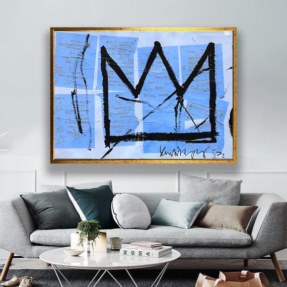 Abstract Crown Canvas Art Framed Or Unframed Blue Background With Graffiti Style