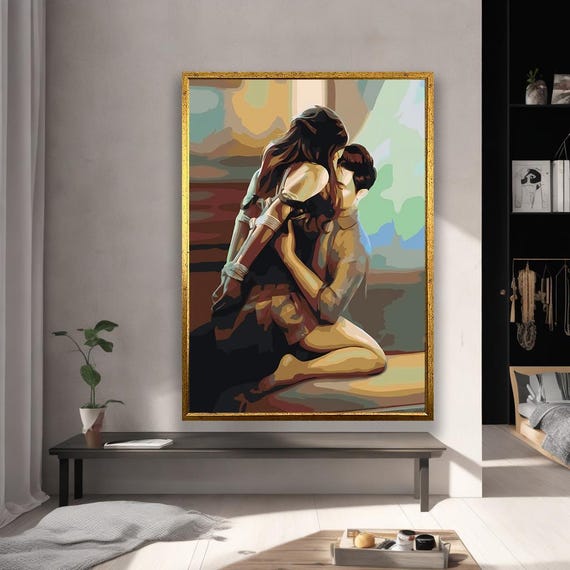 Romantic Couple Abstract Canvas Modern Love Wall Art