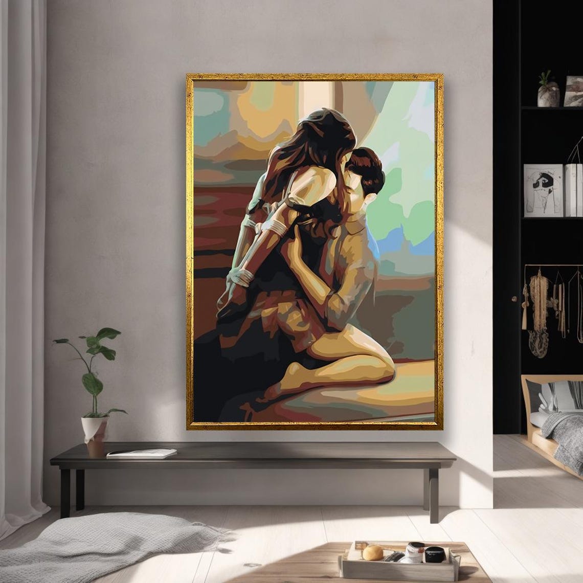 Romantic Couple Abstract Canvas Modern Love Wall Art