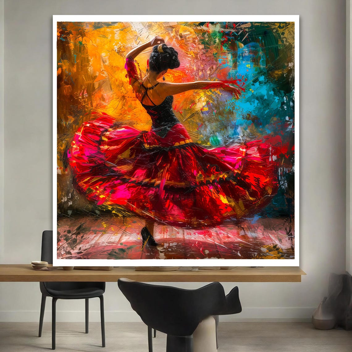 Flamenco Dancer Wall Art Colorful Abstract Dance Painting Modern Spanish Canvas