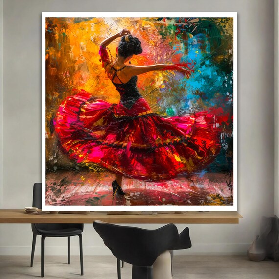 Flamenco Dancer Wall Art Colorful Abstract Dance Painting Modern Spanish Canvas