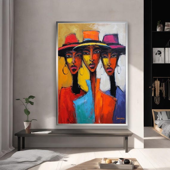 Colorful Abstract African Women Canvas Bold Ethnic Wall Art For Modern Interiors