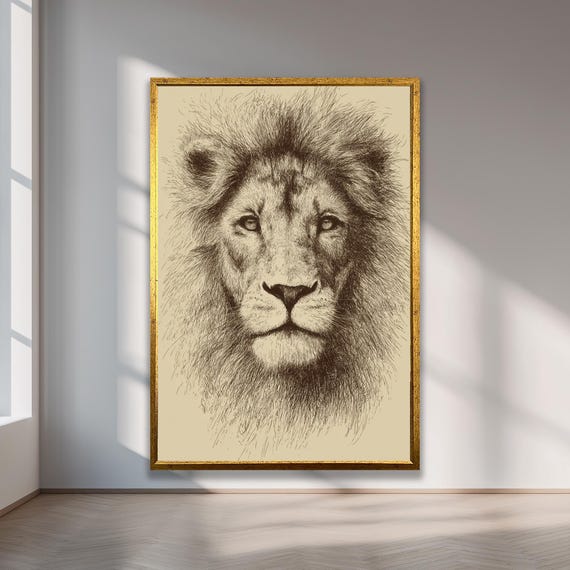 Vintage Lion Sketch Canvas Wall Art