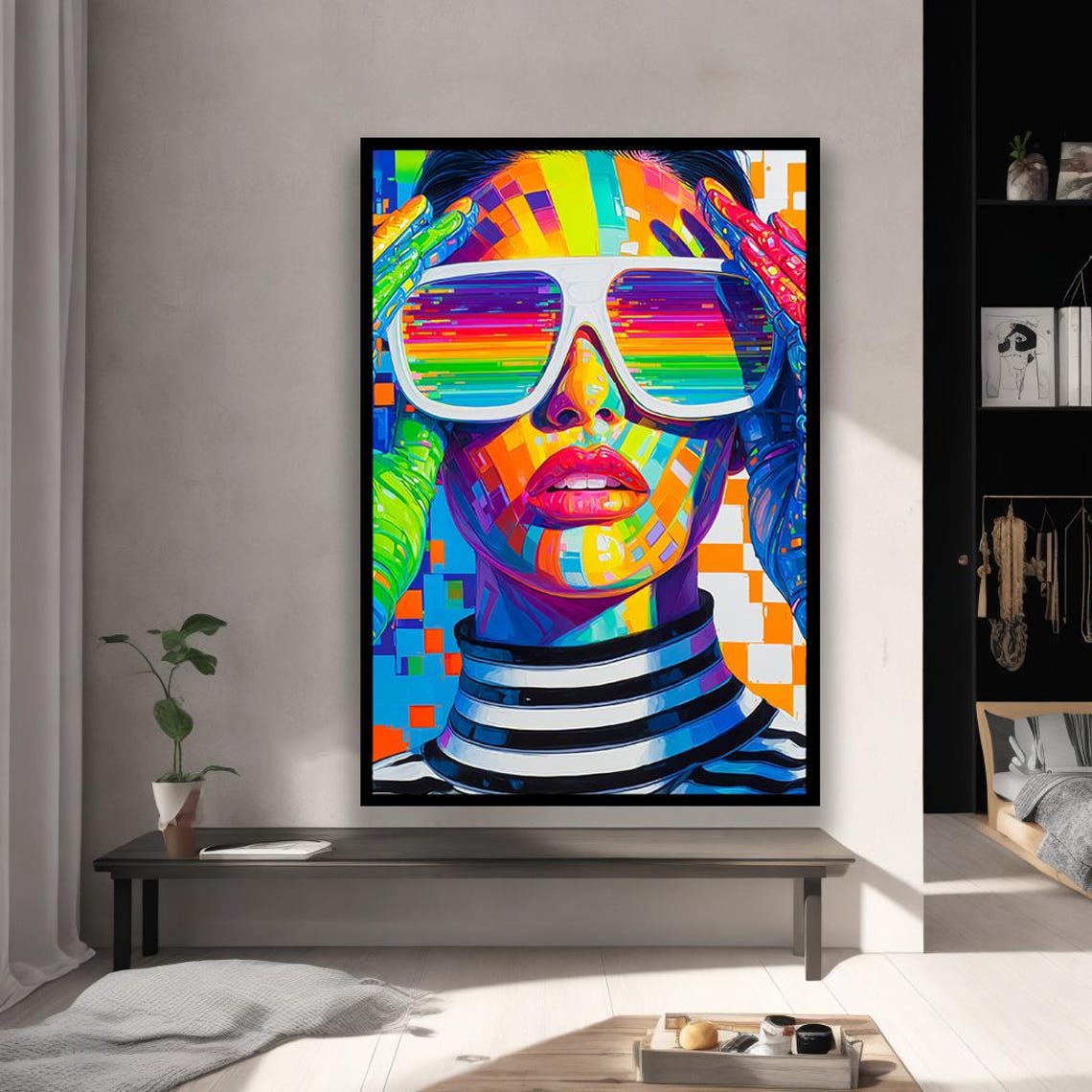 Colorful Abstract Portrait With Glasses Vibrant Art Print