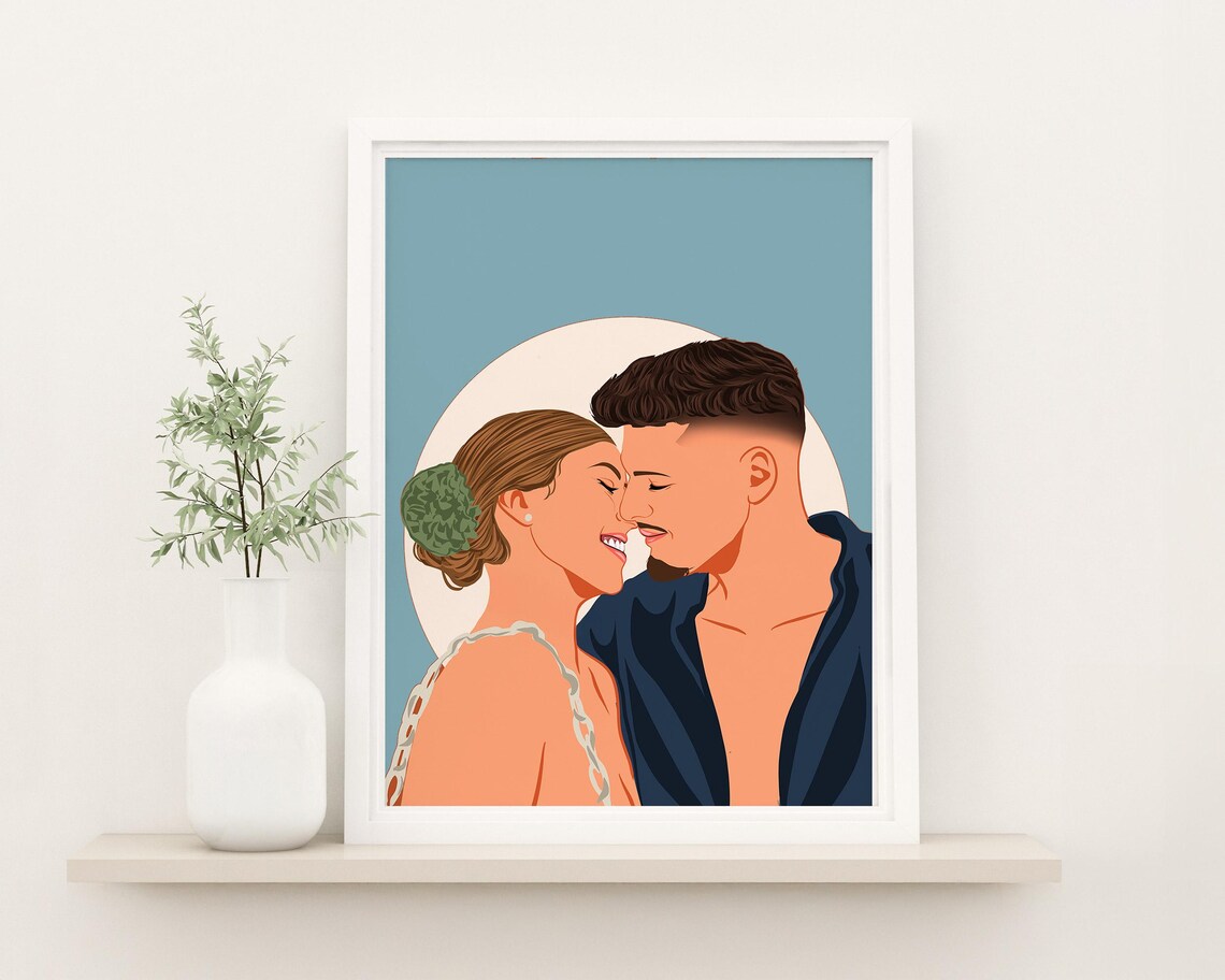 Custom Couple Portrait Drawing, Personalized Gift Print