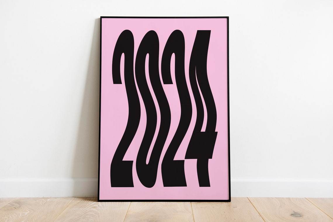 Wavy 2024 Bold Typography Pink Black Retro Year Number Poster - Image 2