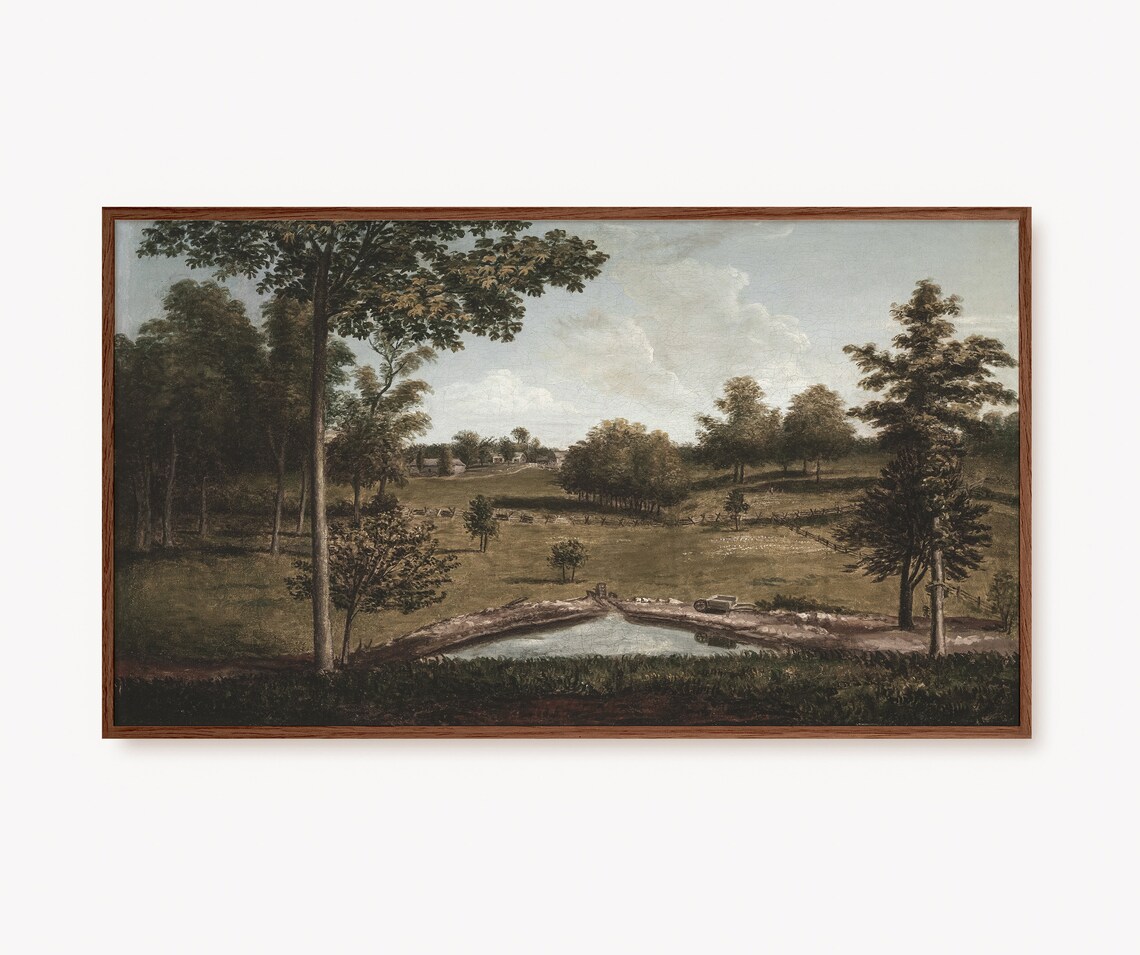 Rustic Autumn Pond Countryside Vintage Landscape Painting Poster
