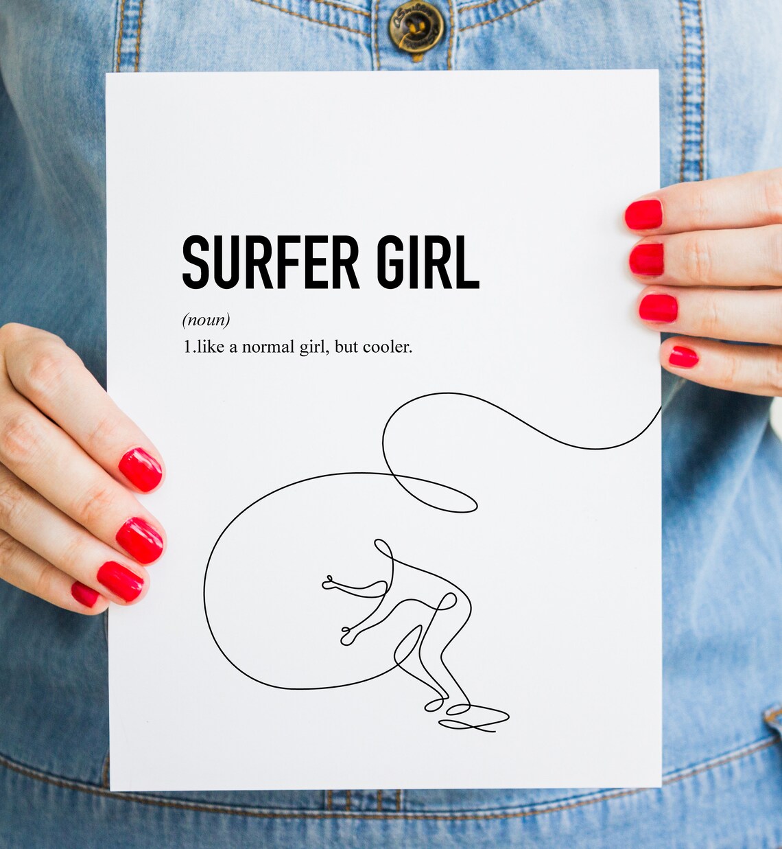 Surfer Girl Definition Line Drawing Coastal Girl Wall Decor Poster - Image 2