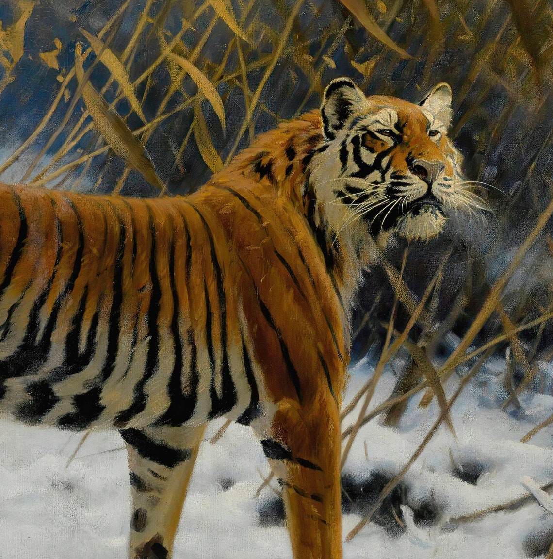 Siberian Tiger in a Snowy Winter Forest Wildlife Painting Poster - Image 2