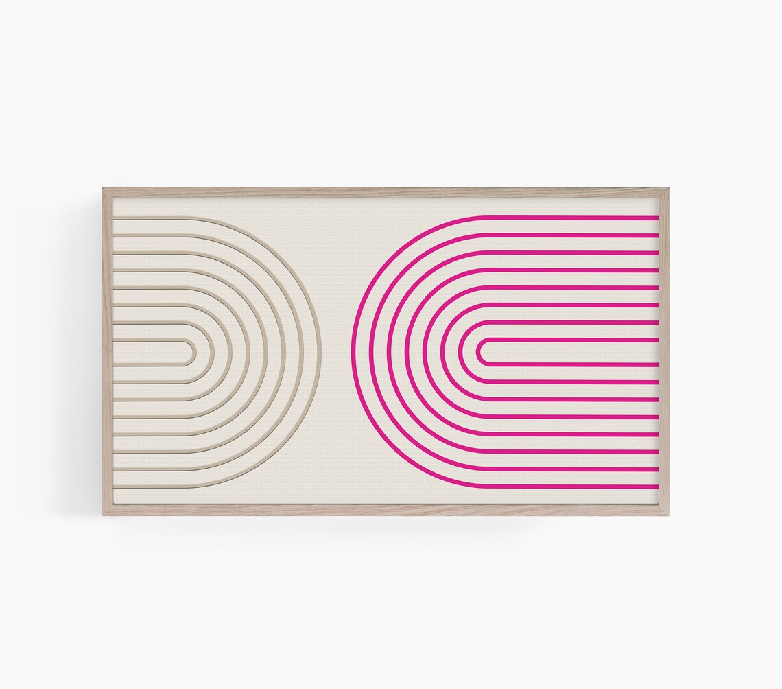 Pink Abstract Retro Rainbow Art, Mid-Century Shapes - Image 2