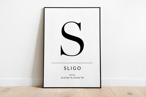Sligo Irish Travel Poster, GPS Coordinates