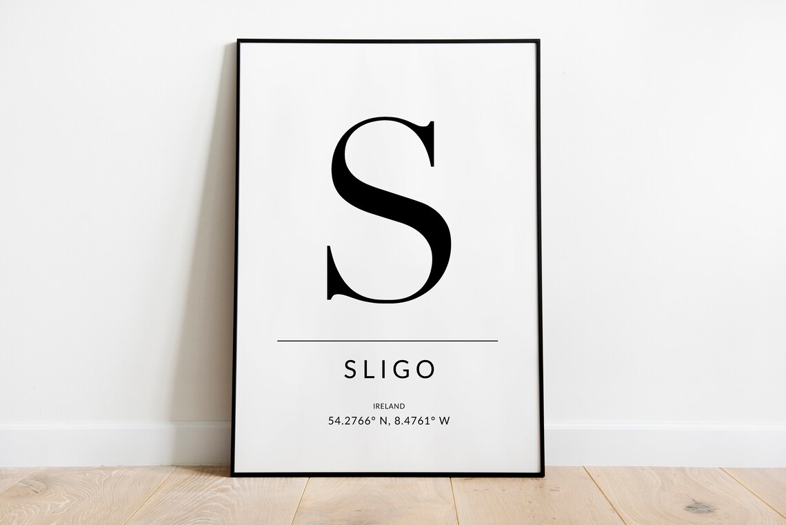 Sligo Irish Travel Poster, GPS Coordinates