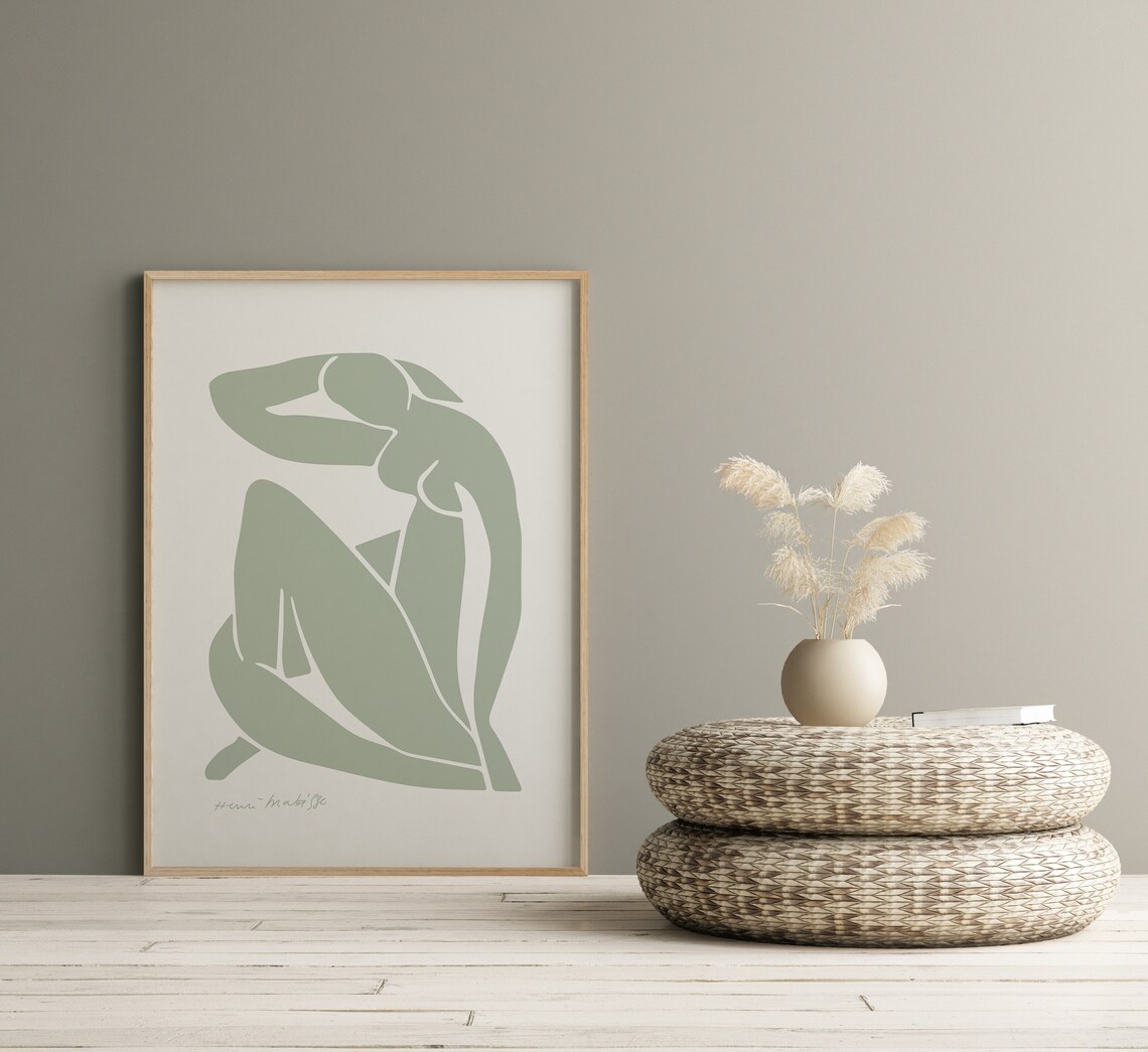 Matisse Sage Green Abstract Seated Woman Minimalist Cutout Poster - Image 2