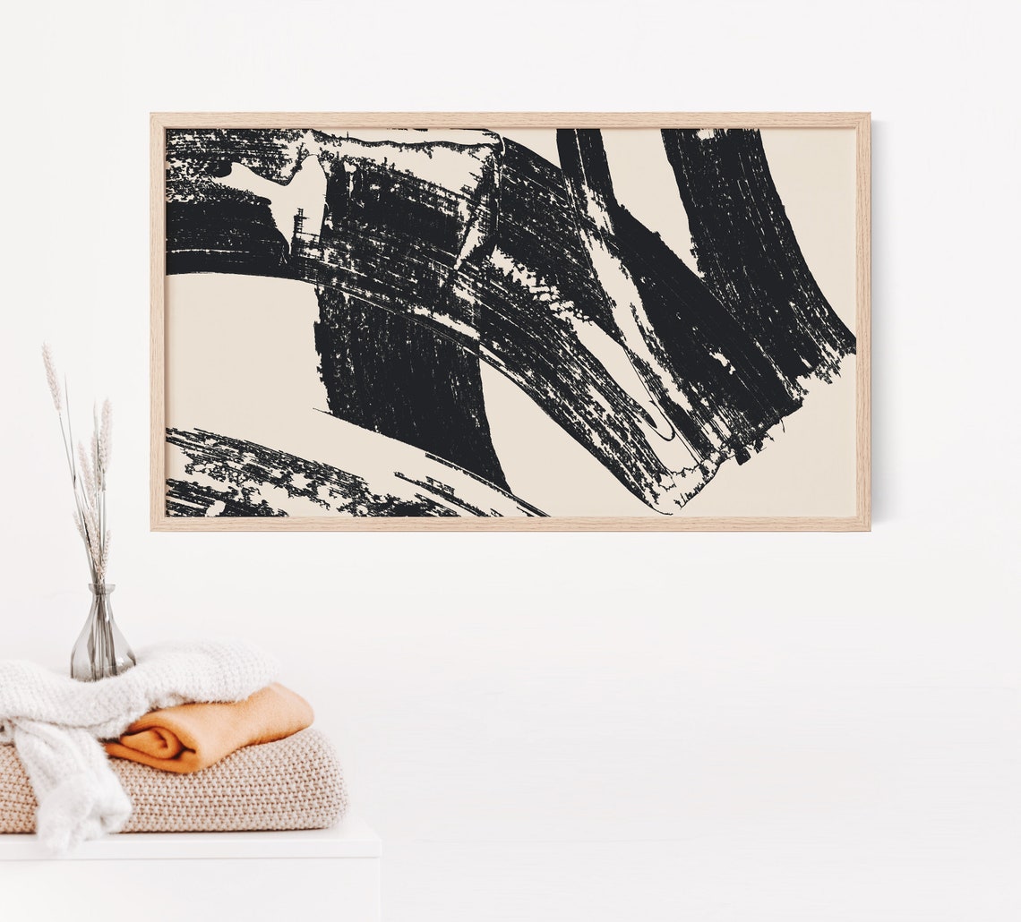 Black Brushstroke Abstract Grunge Modern Minimalist Art Print - Image 2