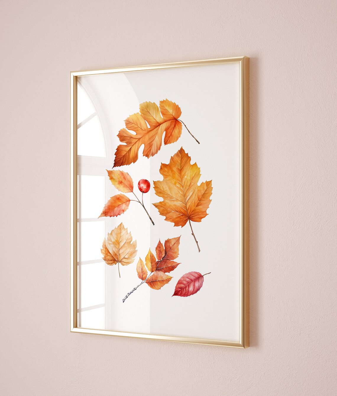 Minimalist Autumn Leaves Watercolor Fall Foliage Botanical Poster