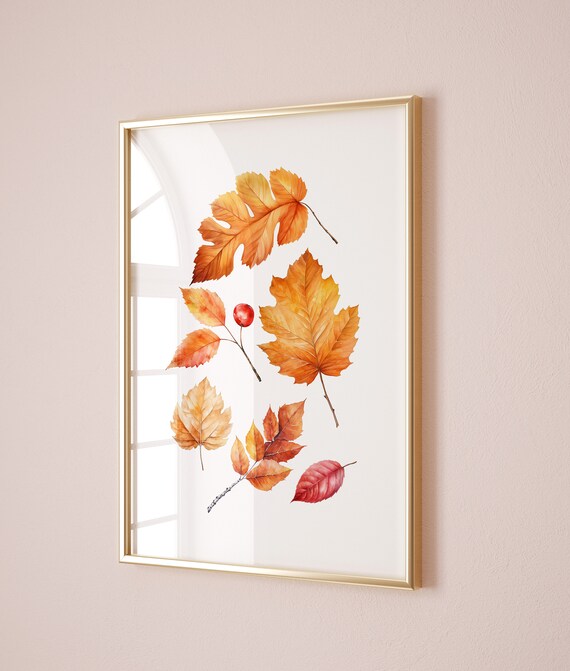 Minimalist Autumn Leaves Watercolor Fall Foliage Botanical Poster