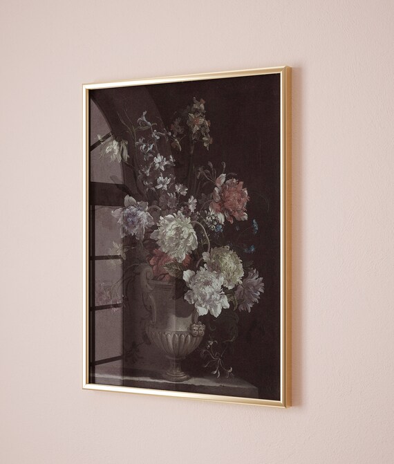 Moody Dark Academia Vintage Floral Still Life Oil Painting Poster