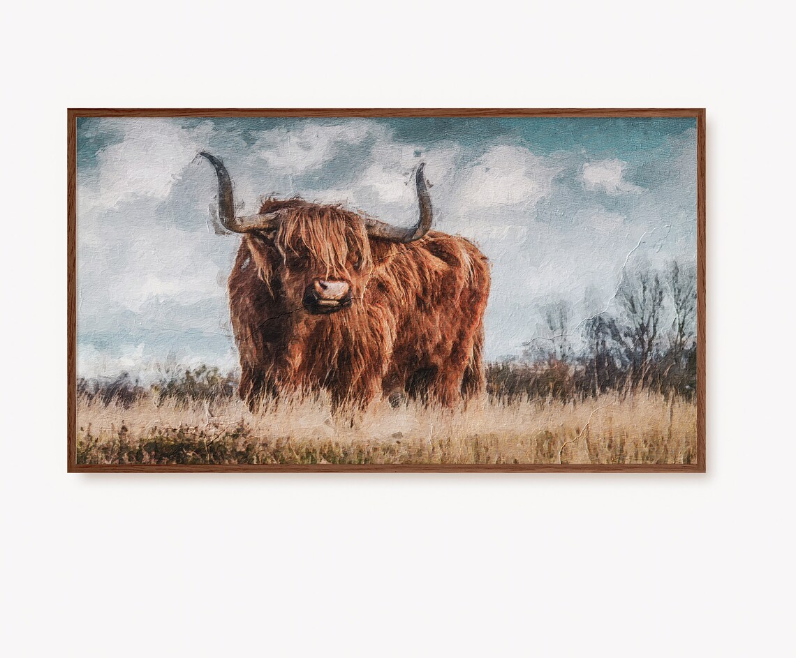 Highland Cow Oil Painting Rustic Country Farmhouse Decor Poster