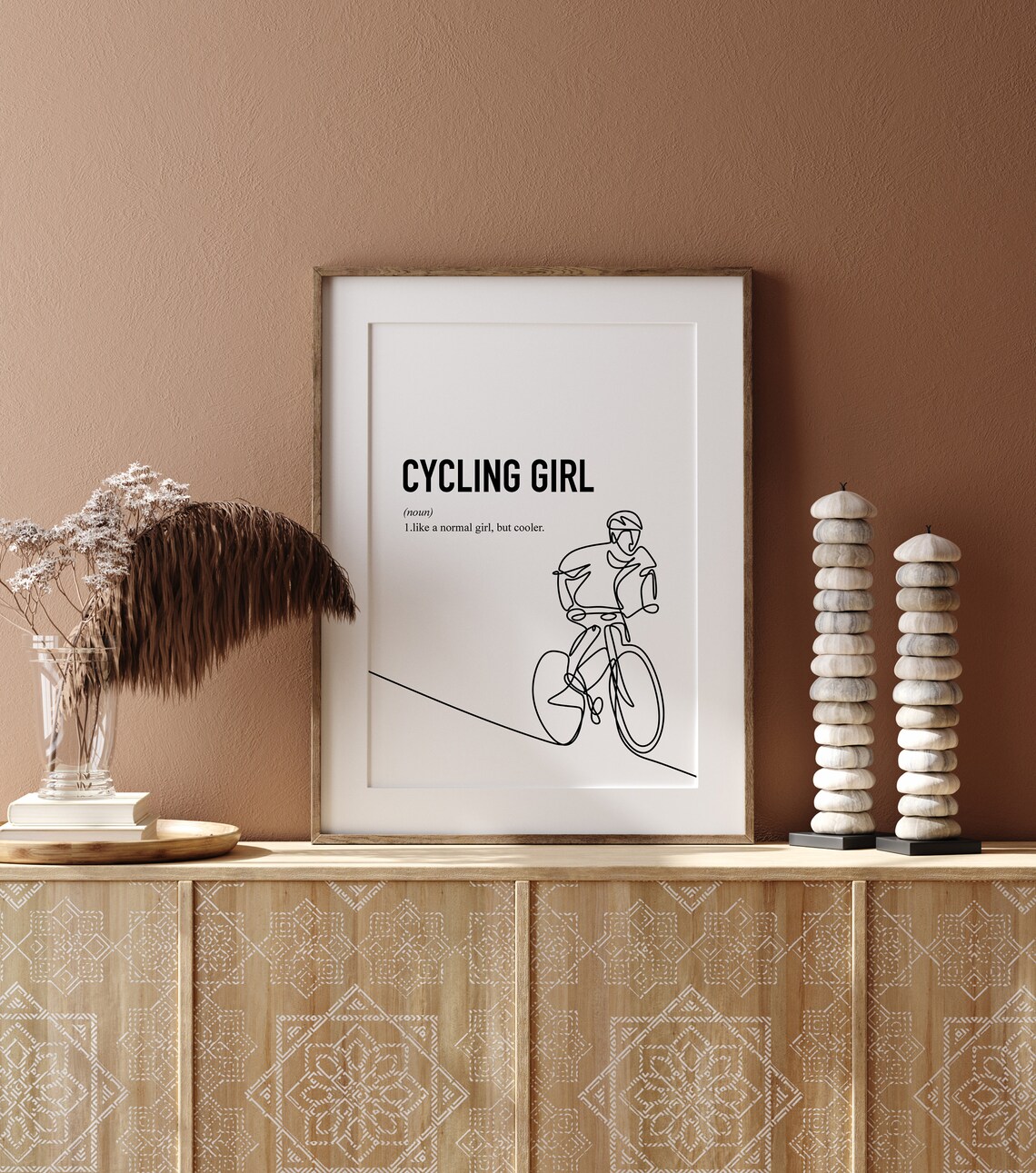 Cycling Girl Like A Normal Girl But Cooler Line Art Quote Poster - Image 2