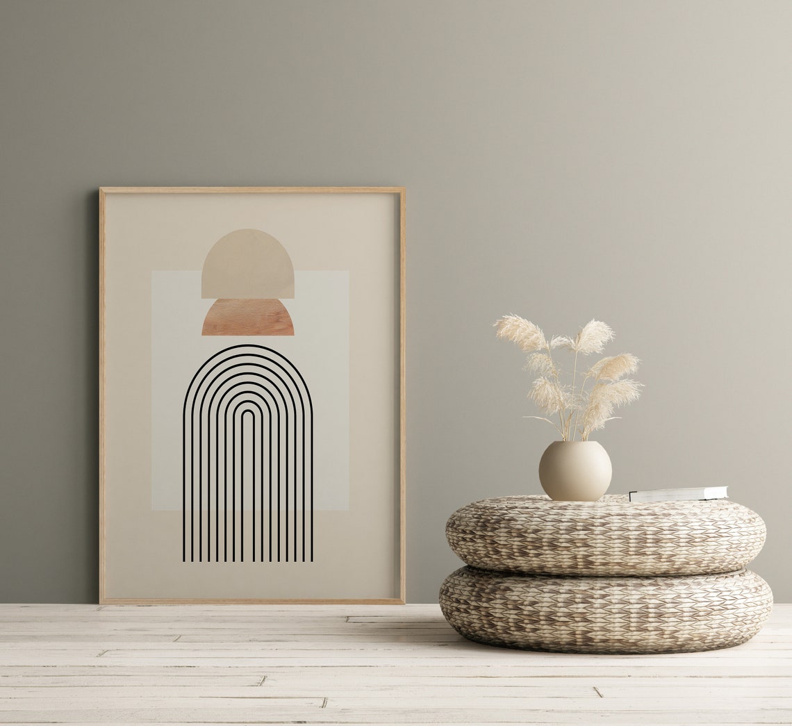 Beige Boho Arch Rainbow Mid Century Modern Abstract Art Poster - Image 2