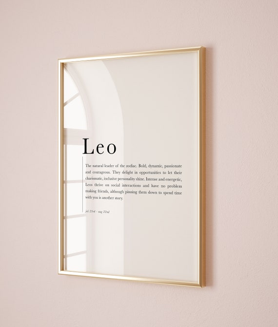 Leo Gifts Leo Zodiac Art Print Leo Poster Leo Definition Zodiac Wall Art Zodiac Gift Astrology Gifts