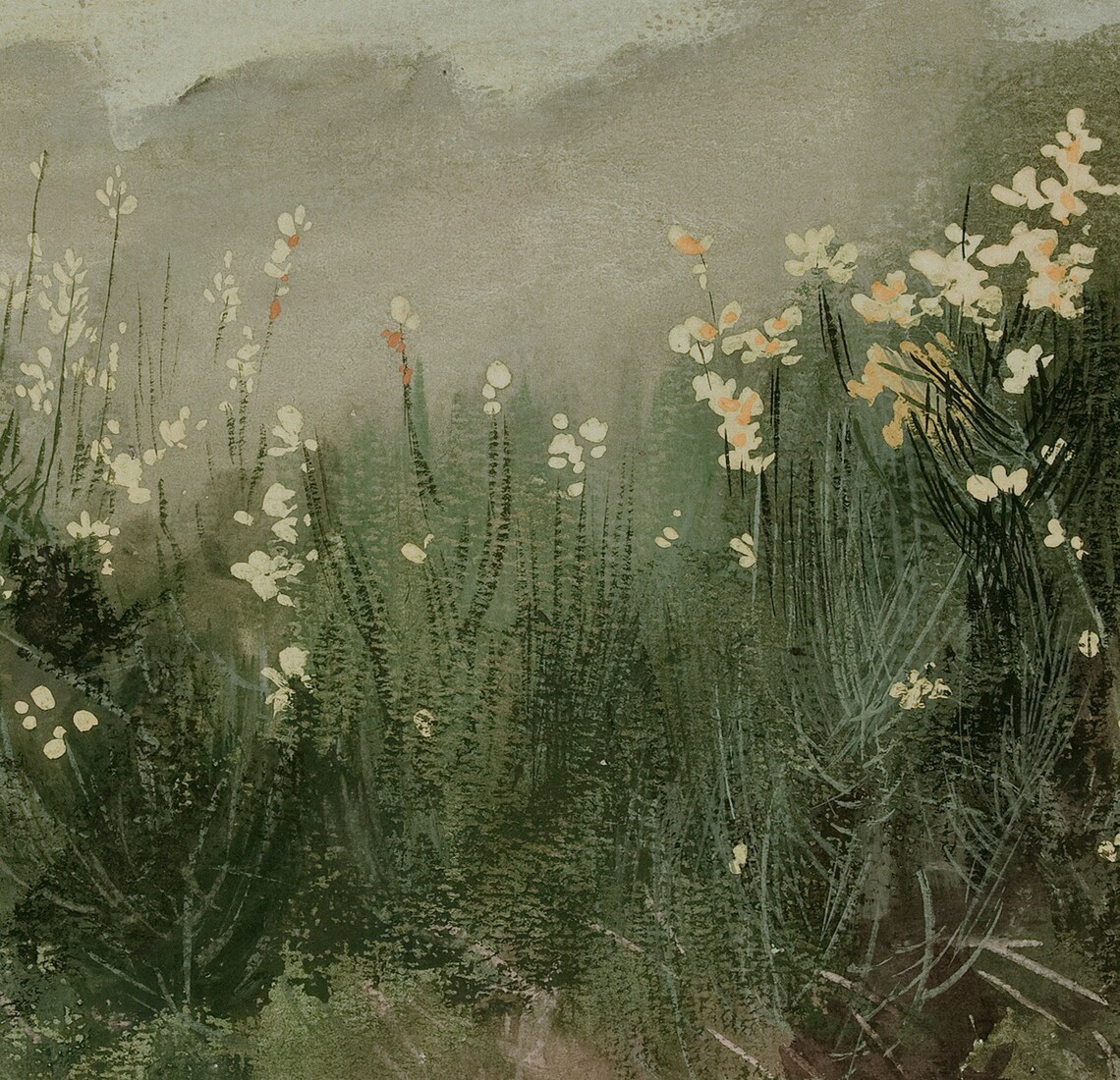 Vintage Spring Wildflowers Hillside Muted Floral Landscape Poster - Image 2