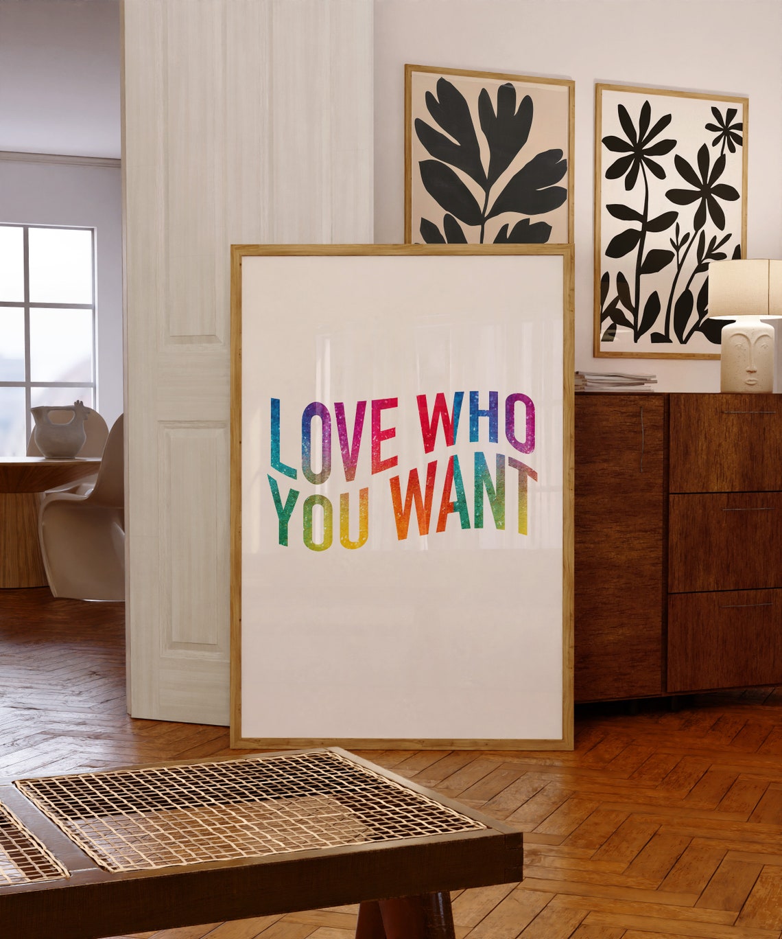 Love Who You Want Portrait Glitter Rainbow Pride Quote Poster - Image 2