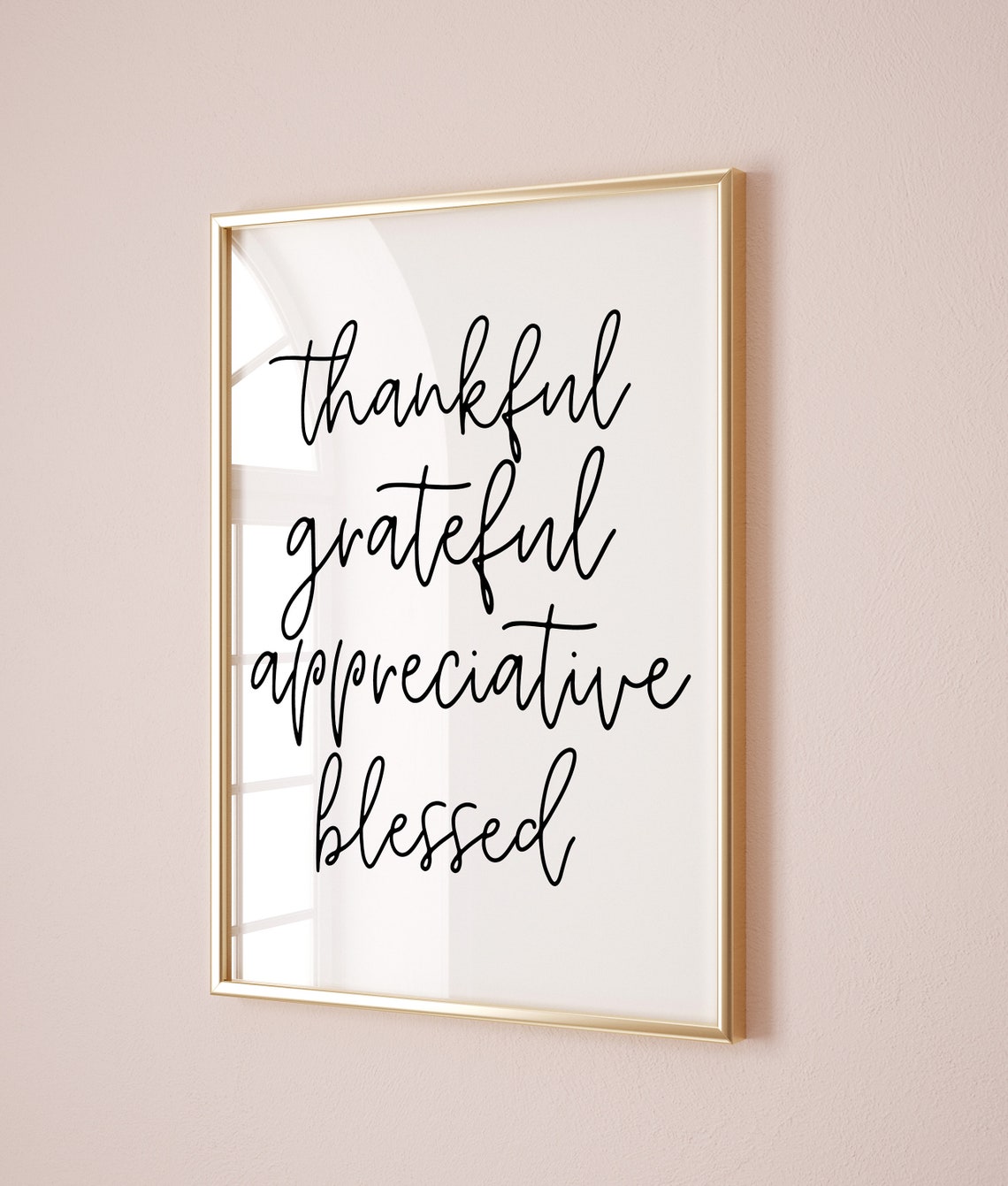 Thankful Grateful Blessed Script Thanksgiving Quote Wall Art