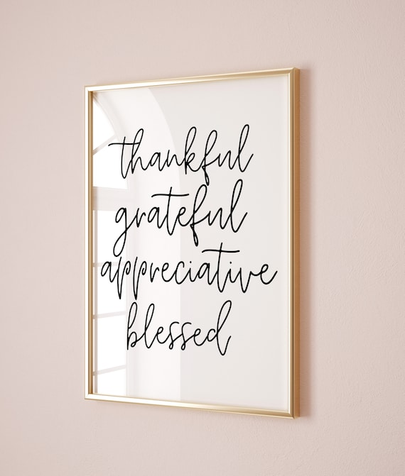 Thankful Grateful Blessed Script Thanksgiving Quote Wall Art