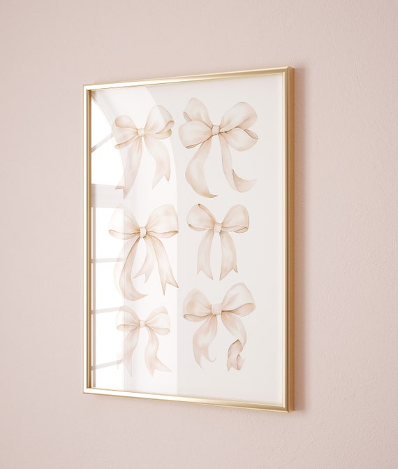 Cream Bow Nursery Print, Grandmillennial Coquette Decor