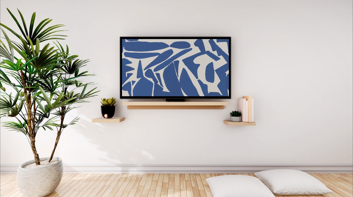 Bold Blue Abstract Organic Shapes Modern Minimalist Decorative Poster - Image 2