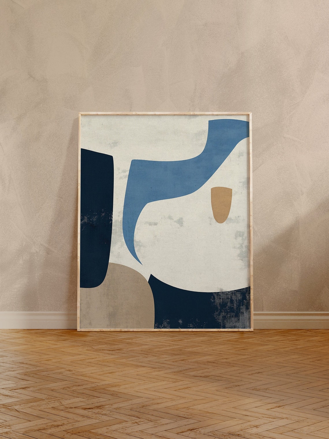 Blue Cream and Navy Organic Shapes Mid Century Modern Art Poster - Image 4