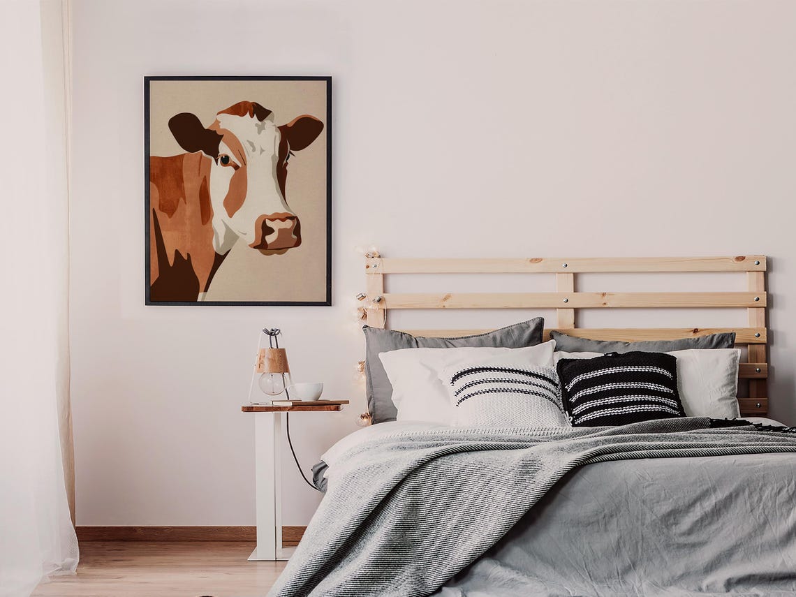 Modern Flat-Style Illustrated Cow Portrait in Warm Brown Tones Poster - Image 7