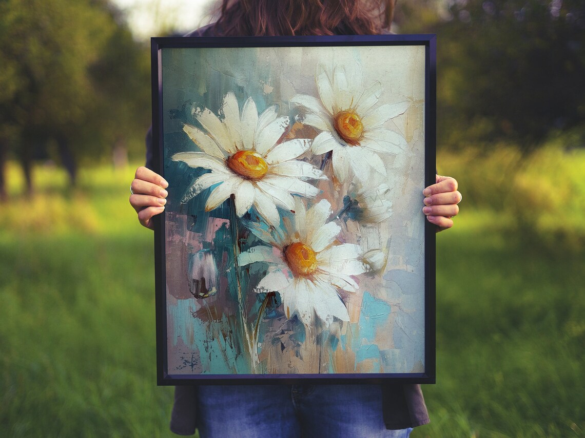 White Daisy Bouquet Oil Painting Soft Floral Botanical Art Poster - Image 4