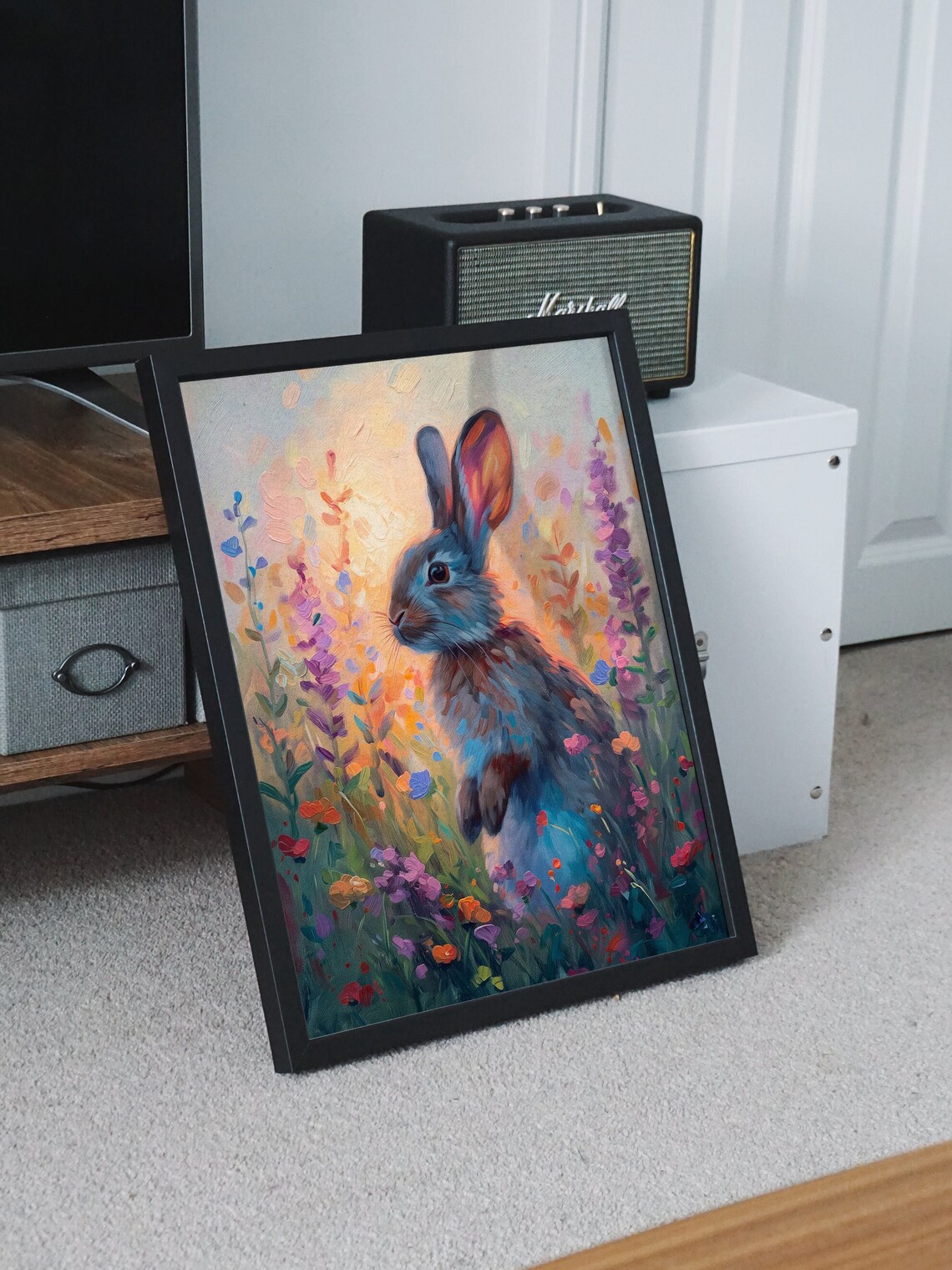 Bunny Rabbit in Lavender Meadow Sunset Oil Painting Art Poster - Image 7