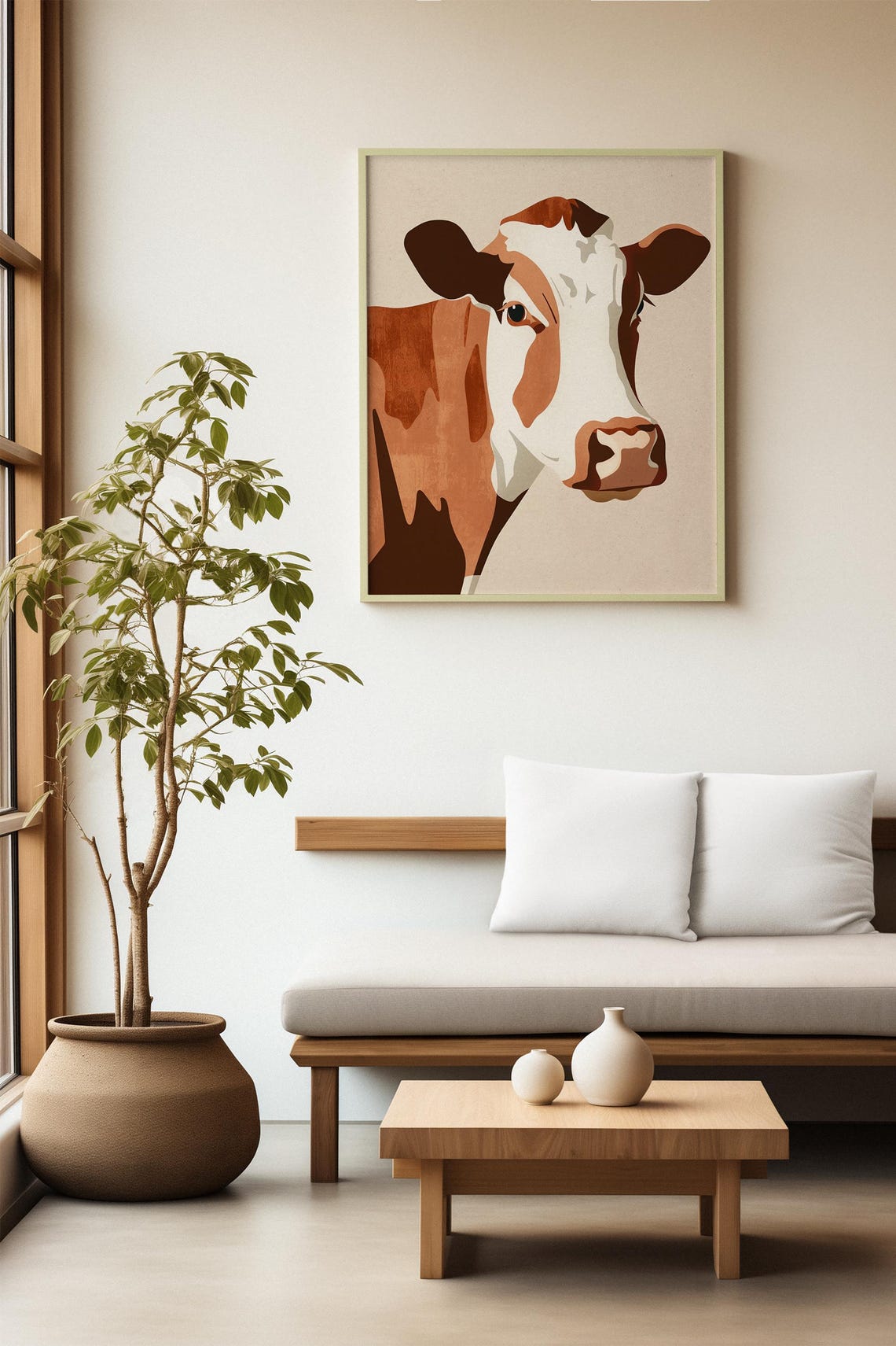 Modern Flat-Style Illustrated Cow Portrait in Warm Brown Tones Poster - Image 2