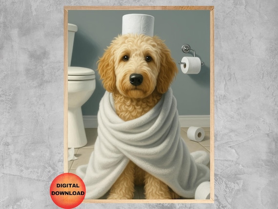 Goldendoodle Funny Bathroom Wall Art Doodle Dog Toilet Paper Poster Kids Animal Print Whimsical Lover Gift