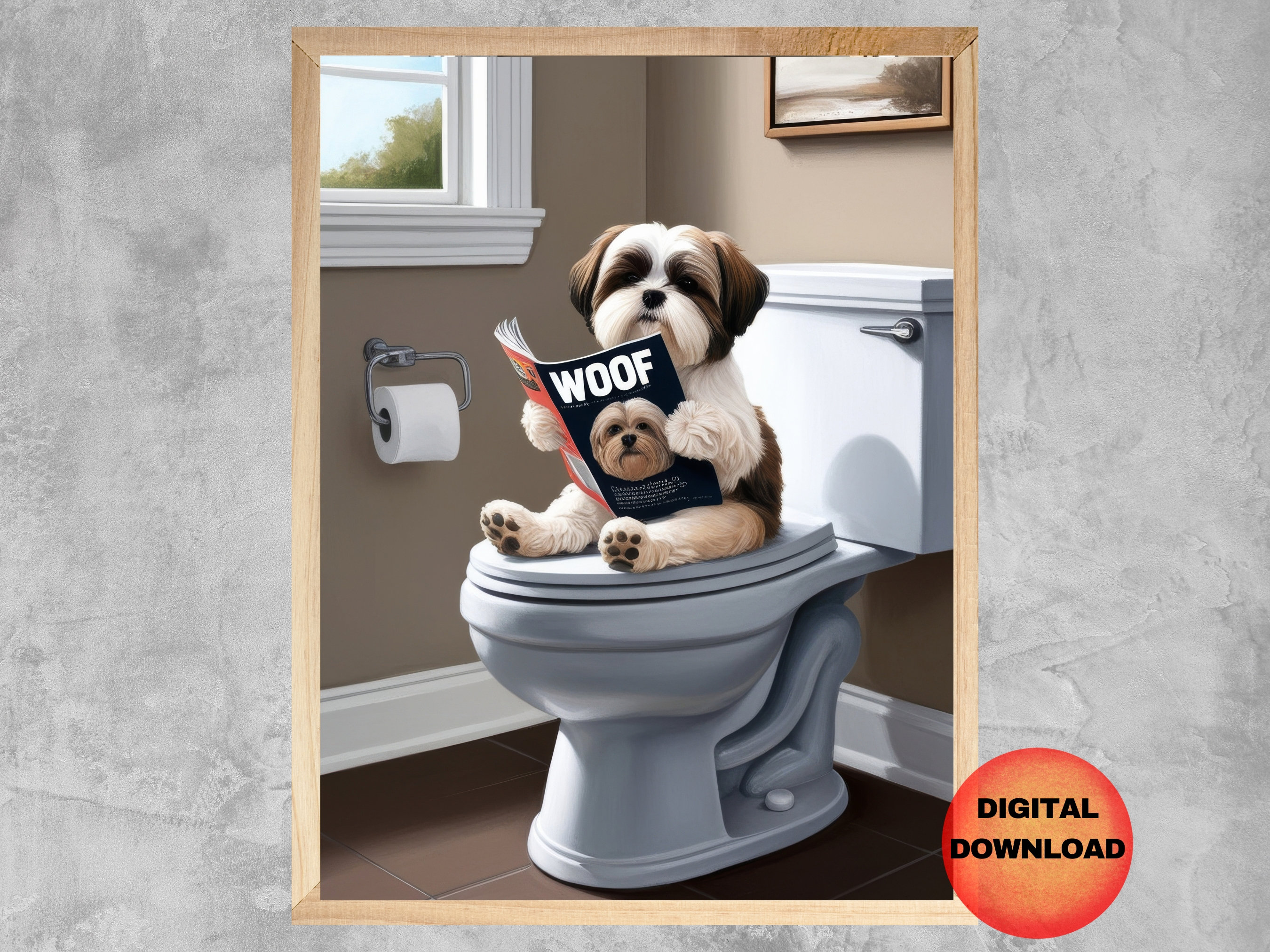 Shih Tzu On Toilet Funny Bathroom Art Print