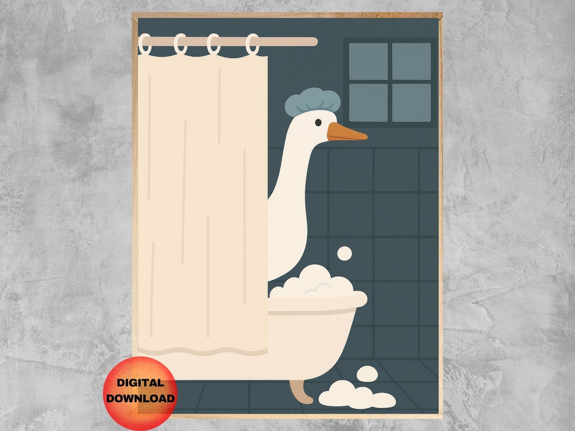 Silly Goose In Tub, Funny Animal Art Print