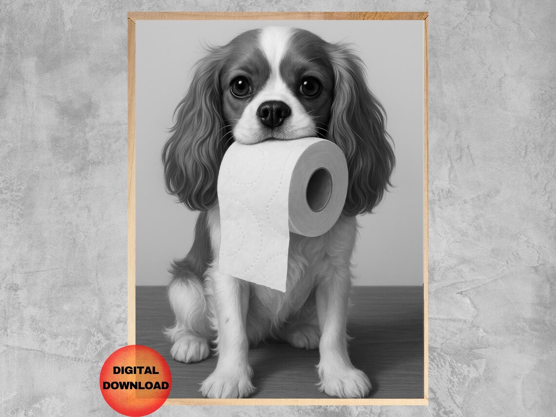 Cavalier King Charles Spaniel Puppy Toilet Paper Funny Wall Art