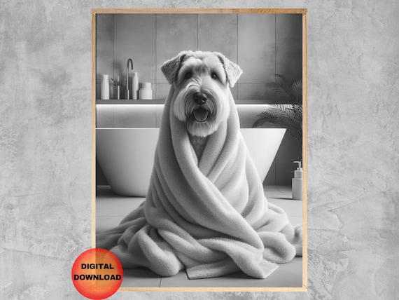 Wheaten Terrier Bathroom Black And White Print Funny Bath Towel Picture Kids Animal Decor Dog Lover Gift