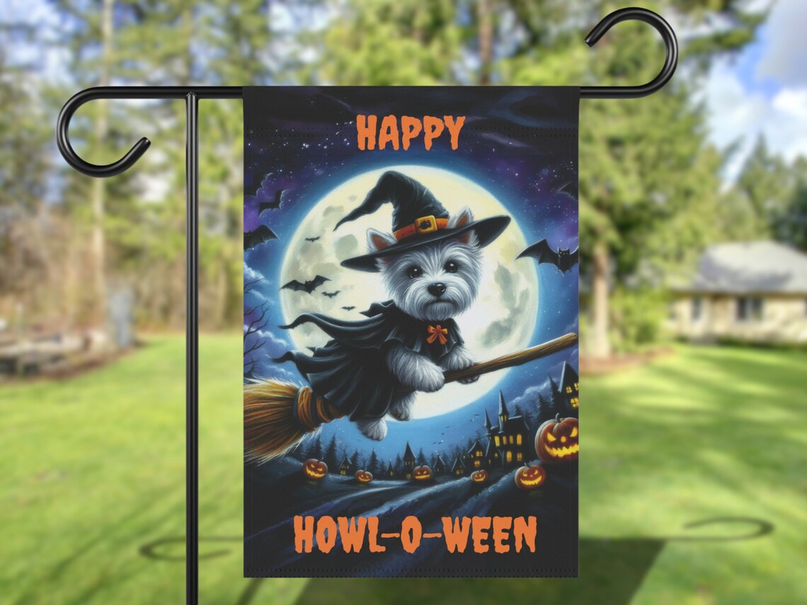 Halloween Westie Yard Flag, Witch Garden Dog