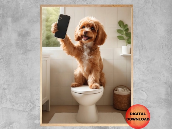Cavapoo Selfie Toilet Wall Art Funny Mobile Phone Bathroom Poster Whimsy Cell Pet Picture Dog Mom Gift